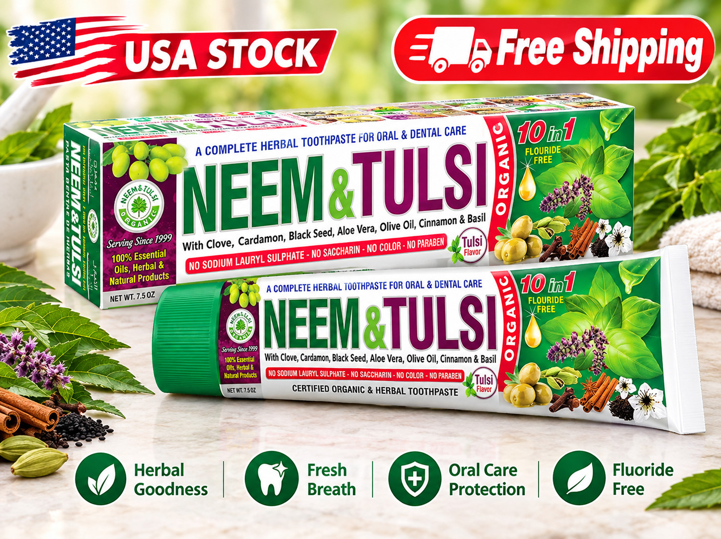 ORGANIC TOOTHPASTE- AL RIYAN NEEM & TULSI Toothpaste 100% Natural Fluoride free