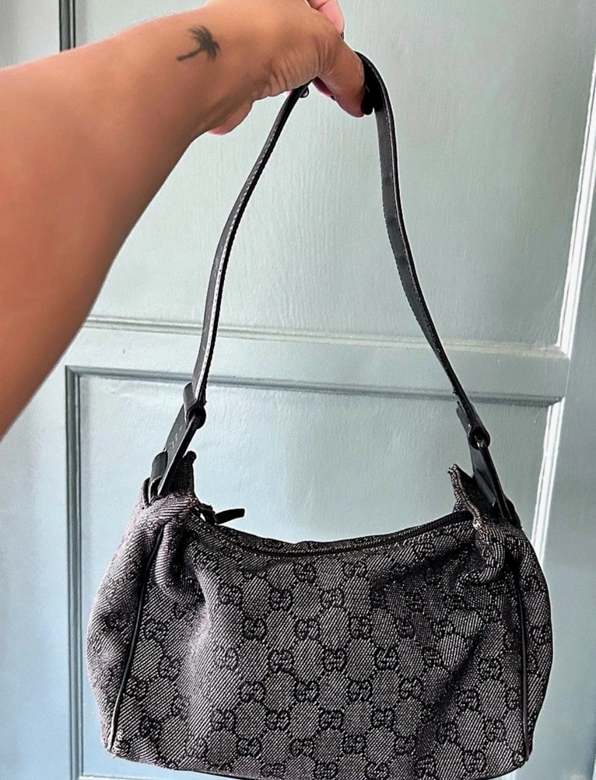 Vintage Gucci GG Denim Small Shoulder Bag Y2K Tom Ford Era