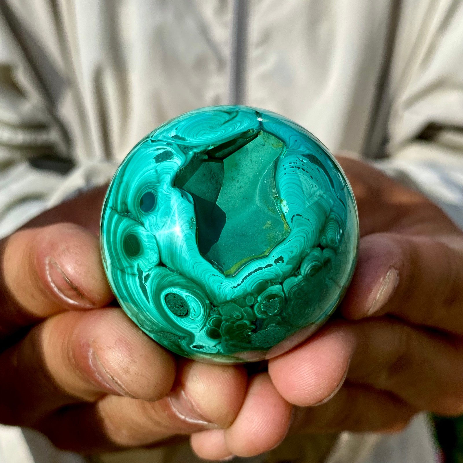 166G Rare Natural Malachite quartz hand Carved sphere Crystal Healing Gem ball