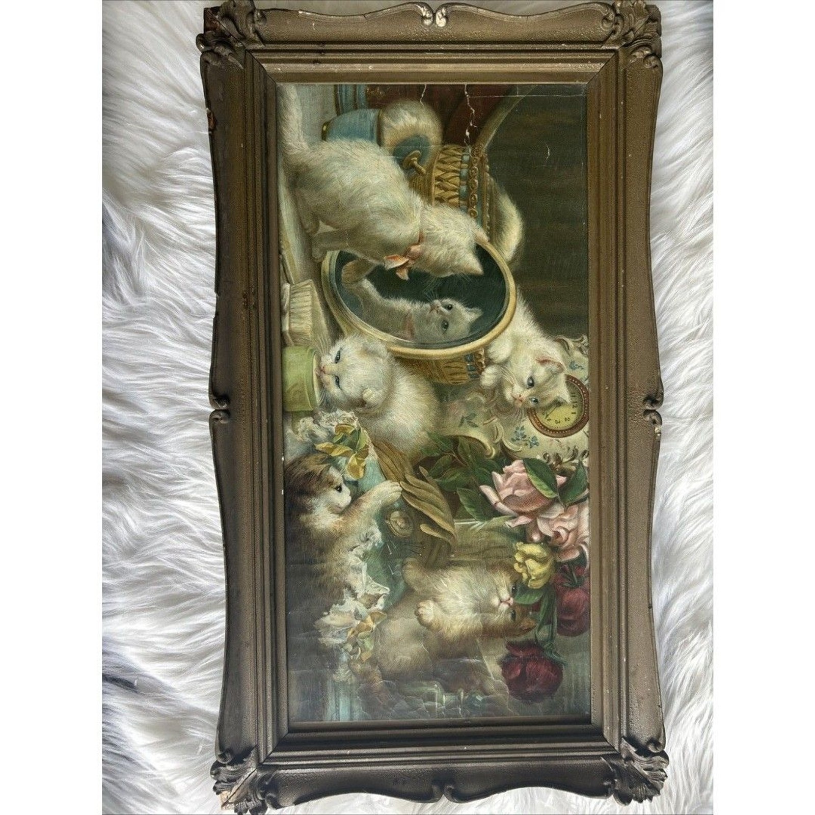 Antique VICTORIAN Cat Picture \