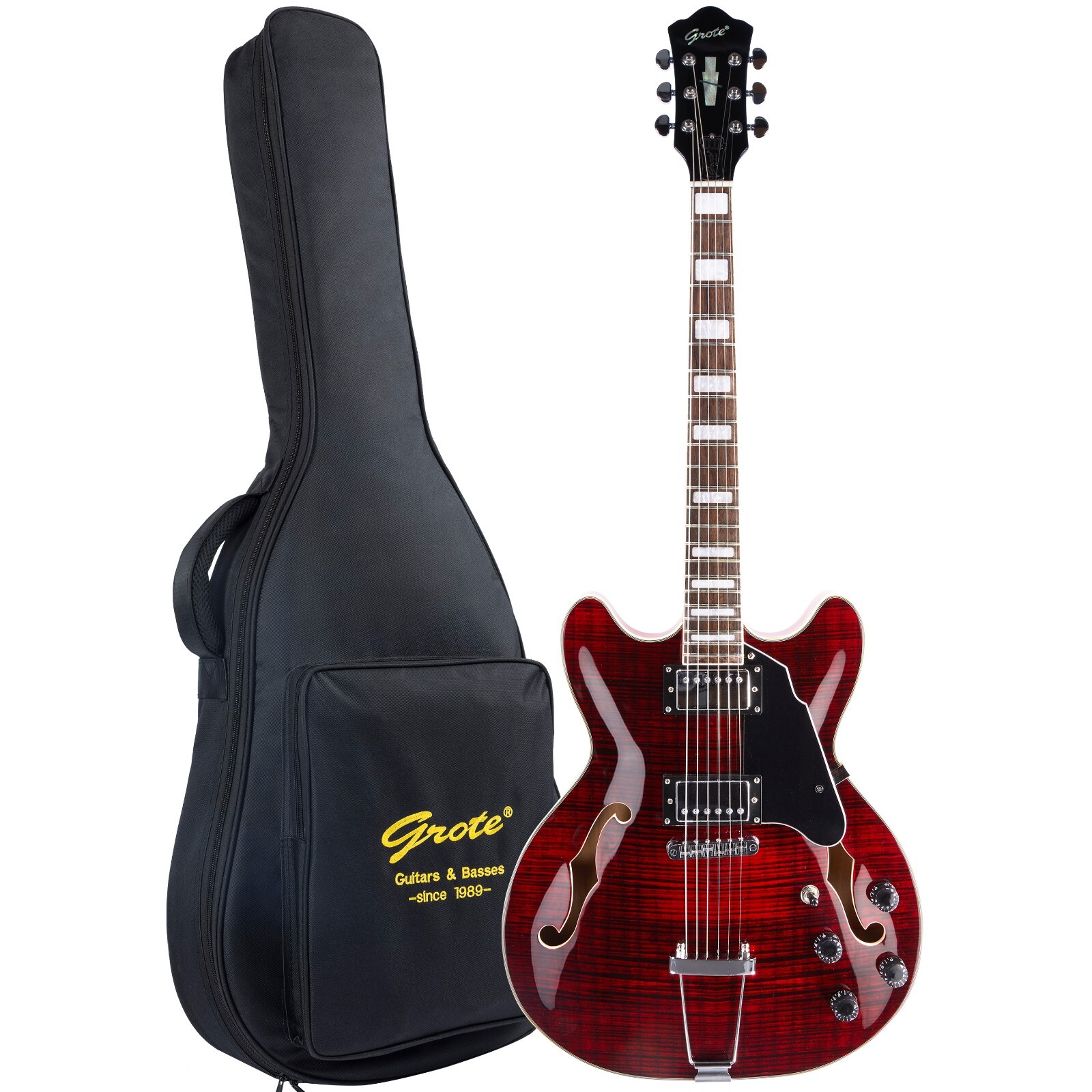 Grote 335-YS-HW Style Semi-Hollow Body Electric Guitar with Matching Gig Bag