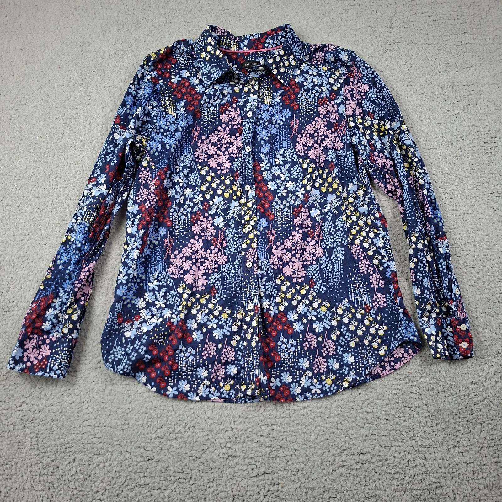 Talbots Large Pink Blue Floral Cotton Long Sleeve Button Up Top Lightweight 