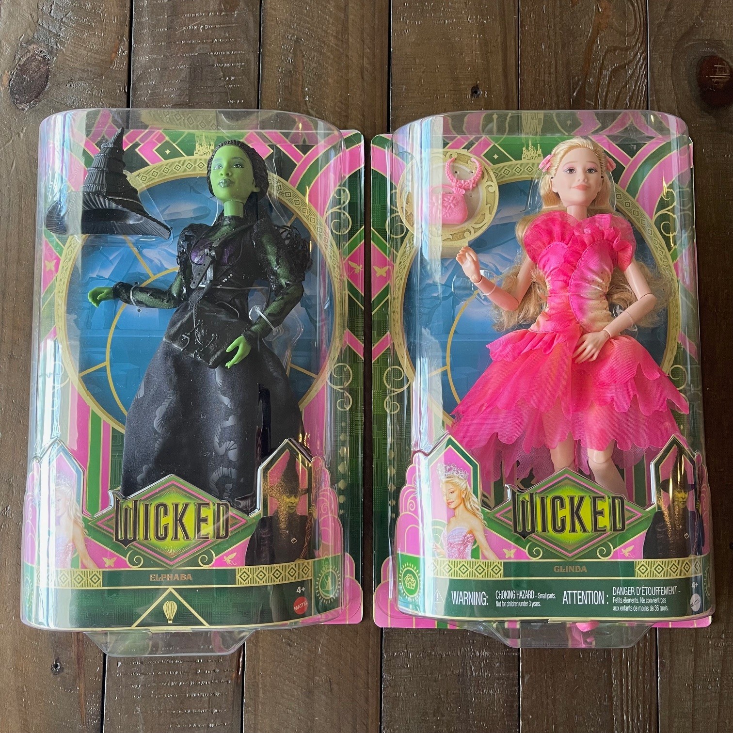 Mattel Wicked Elphaba Glinda Fashion Dolls Set of 2 New Box Shelf Wear