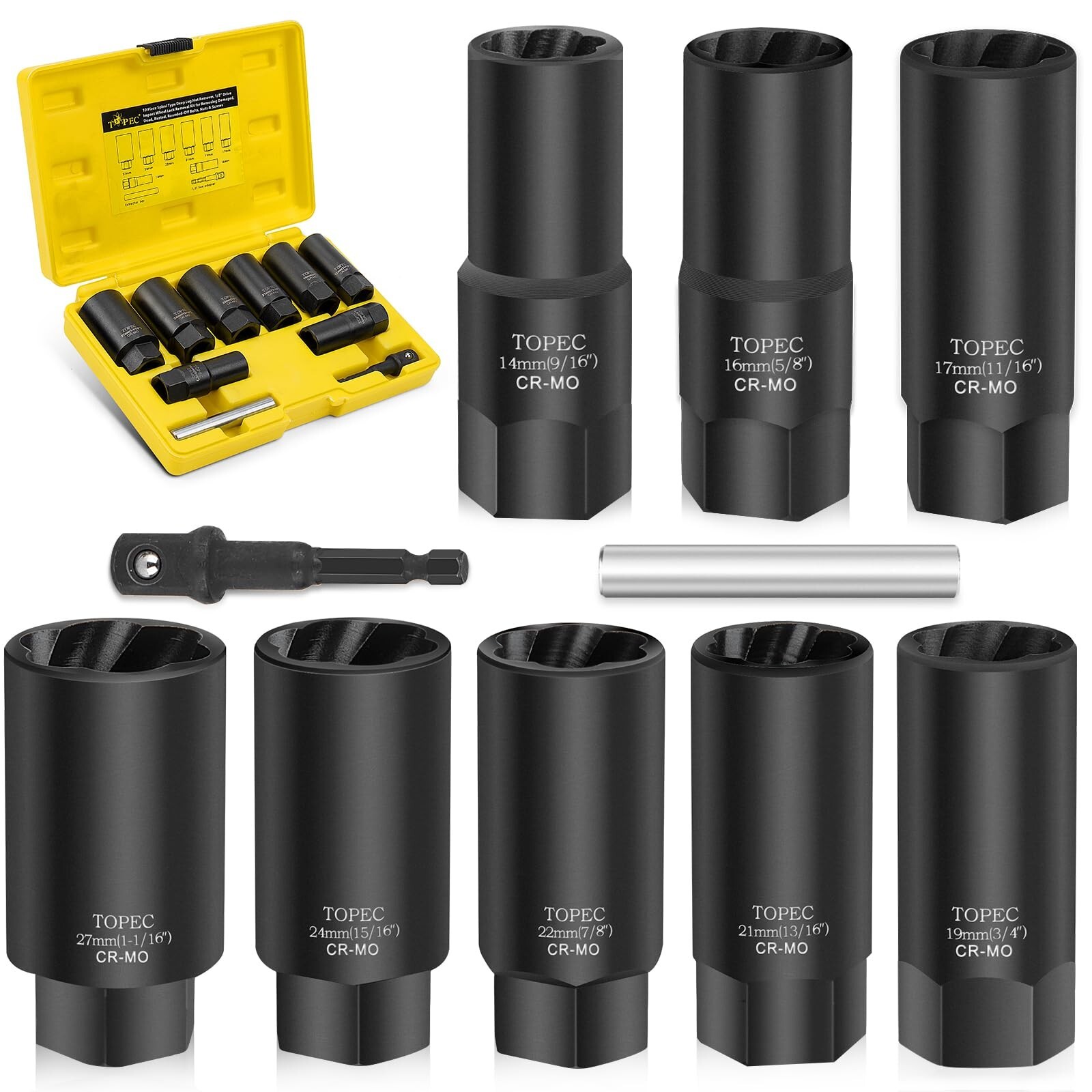TOPEC 10PCS Deep Lug Nut Remover Heavy Duty, 1/2 TOPEC 10PCS Deep Lug Nut Remover Heavy Duty, 1/2