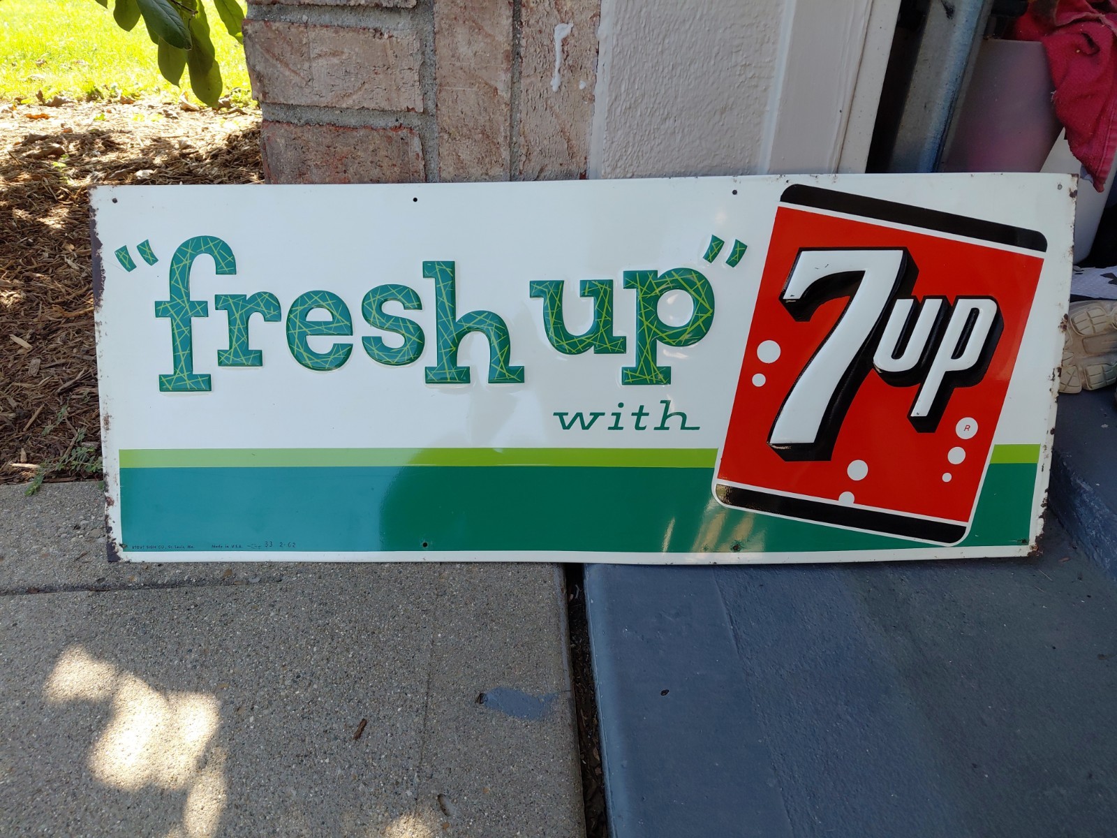c.1962 Original Vintage Fresh Up With 7up Sign Metal Embossed Coke Pepsi Soda c.1962 Original Vintage Fresh Up With 7up Sign Metal Embossed Coke Pepsi Soda