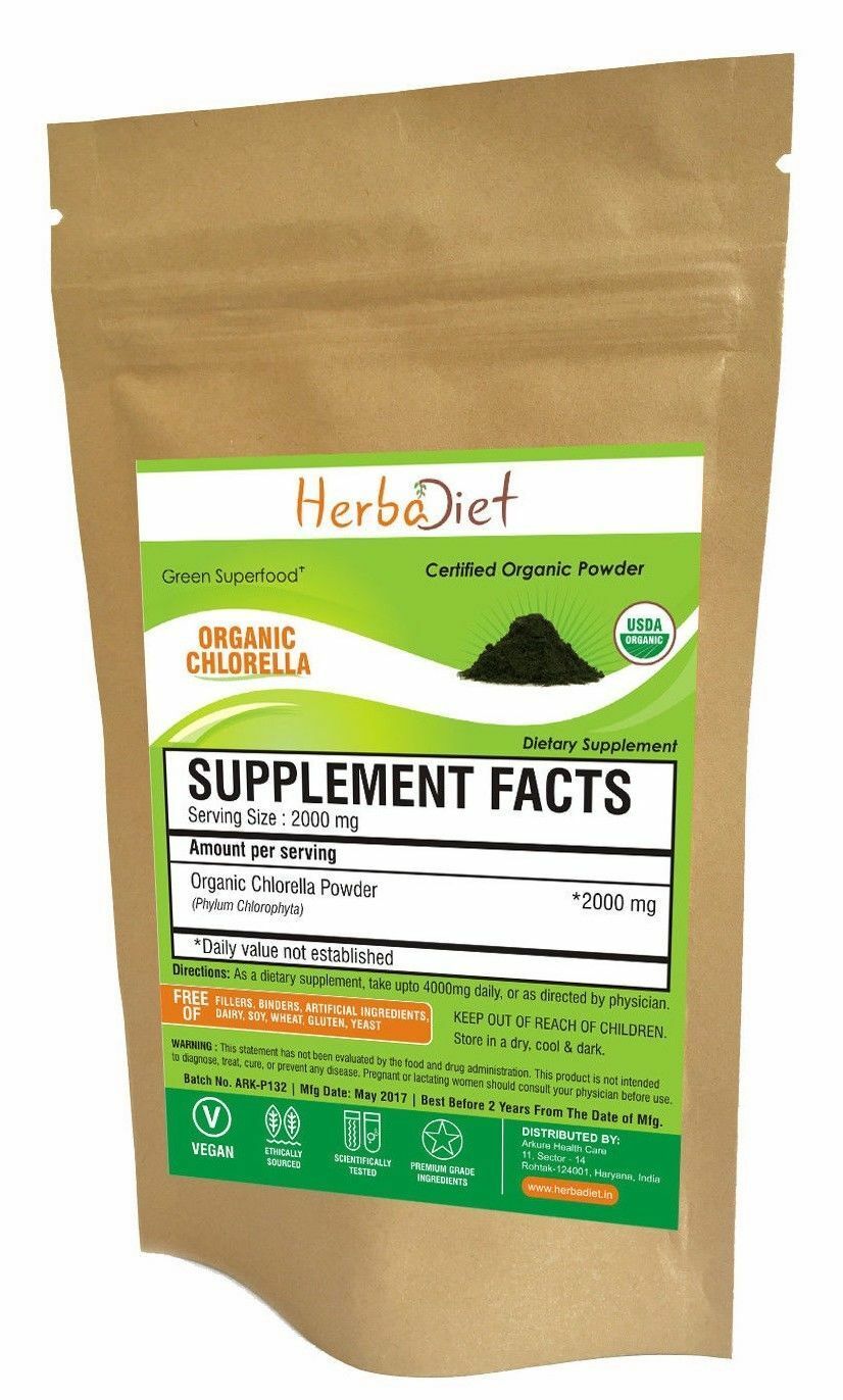 200 Organic Chlorella Powder Cracked Broken Cell Heavy Metal  Boosts Energy