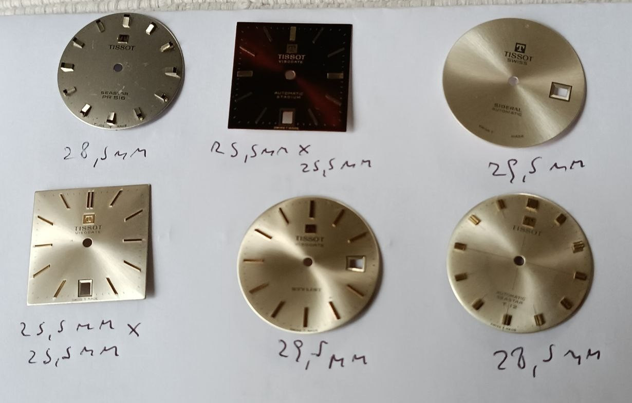 LOT OF 6 DIFFERENT TISSOT DIALS VINTAGE REPLACEMENTS FROM Ca. 1970 (g)