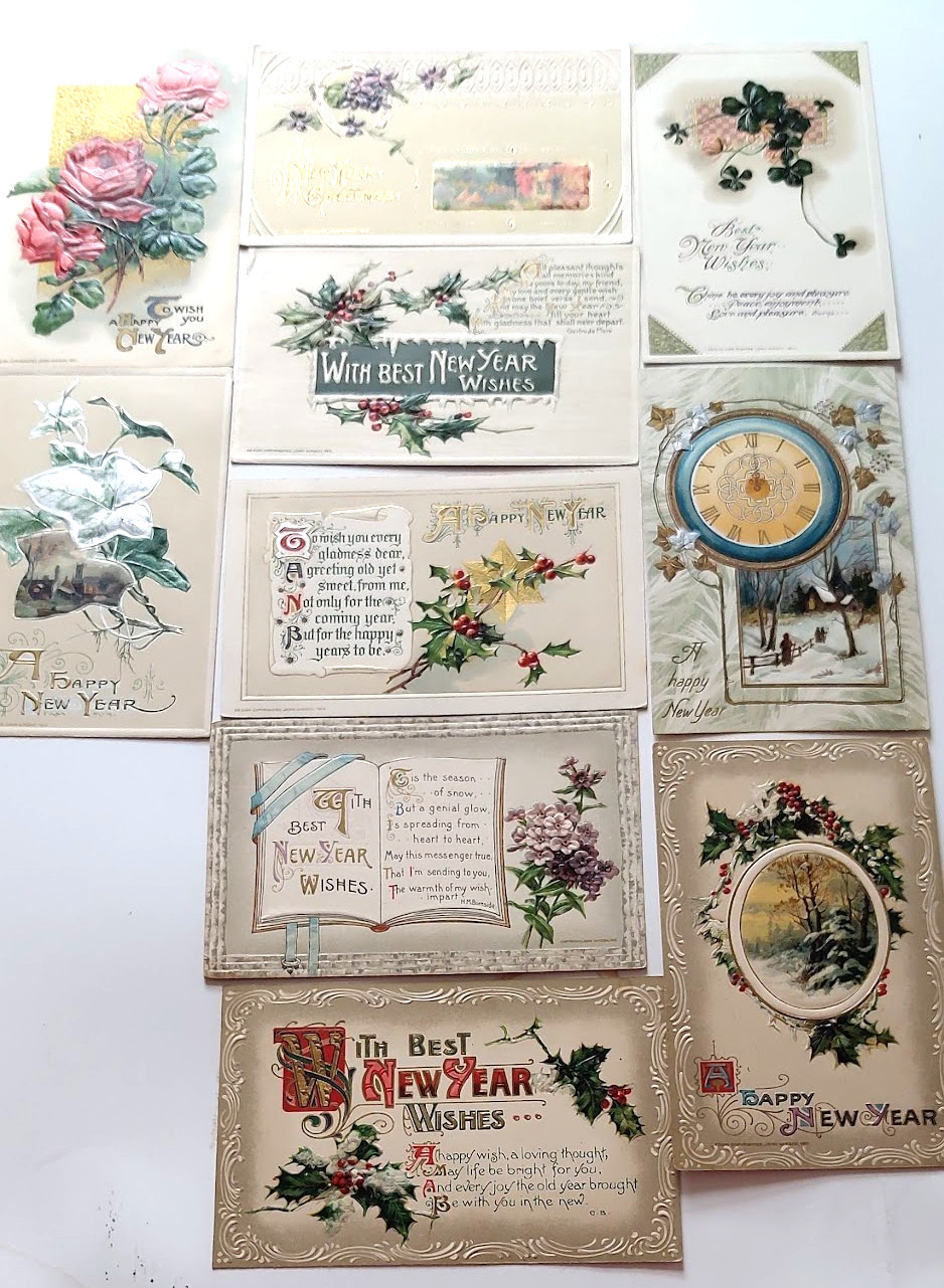 10 VTG 1910-1914 JOHN WINSCH NEW YEAR Postcards WINTER HOLIDAY MOTIFS