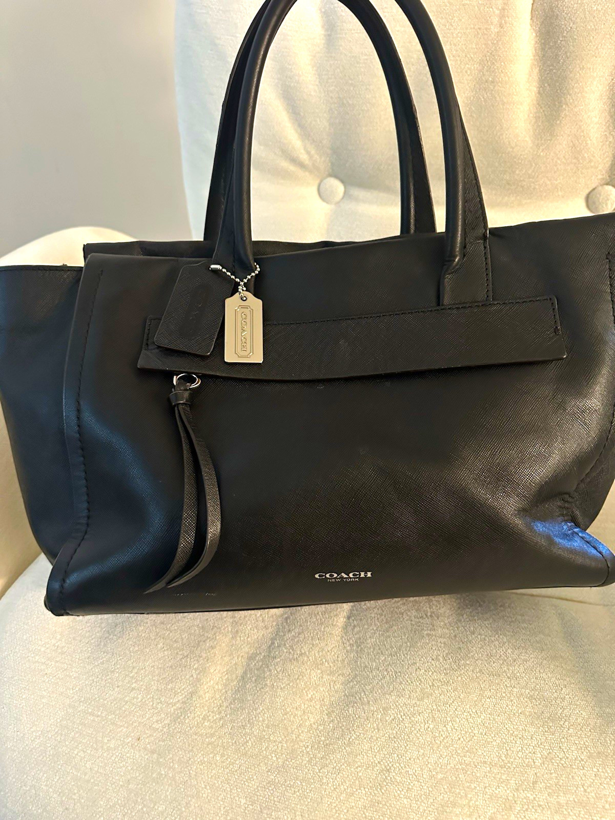 Coach Bleecker Black Leather Laptop Bag Crossbody Vintage M1382-30149 Stain Coach Bleecker Black Leather Laptop Bag Crossbody Vintage M1382-30149 Stain