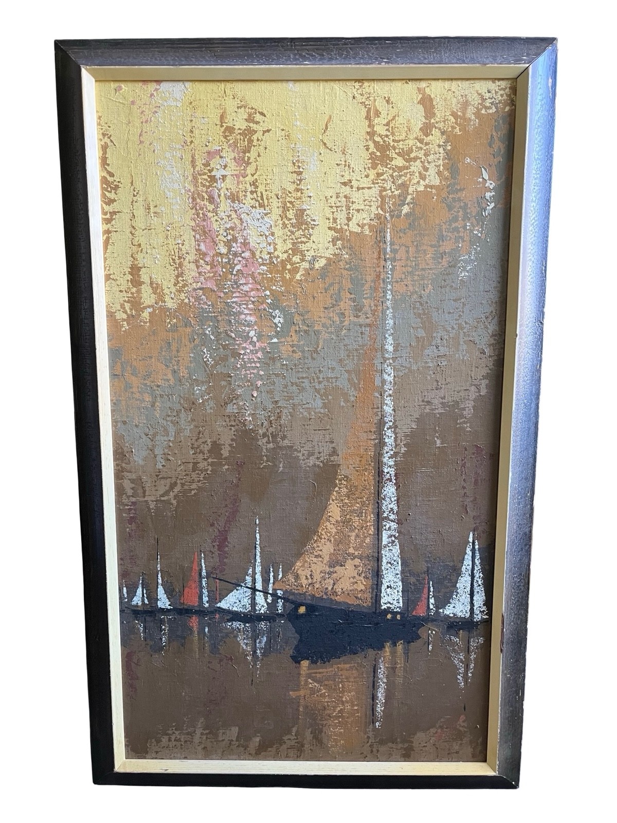 JACQUES HENRI GUYOT FRENCH MODERN ABSTRACT SAILBOAT OIL PAINTING 1960’s JACQUES HENRI GUYOT FRENCH MODERN ABSTRACT SAILBOAT OIL PAINTING 1960’s