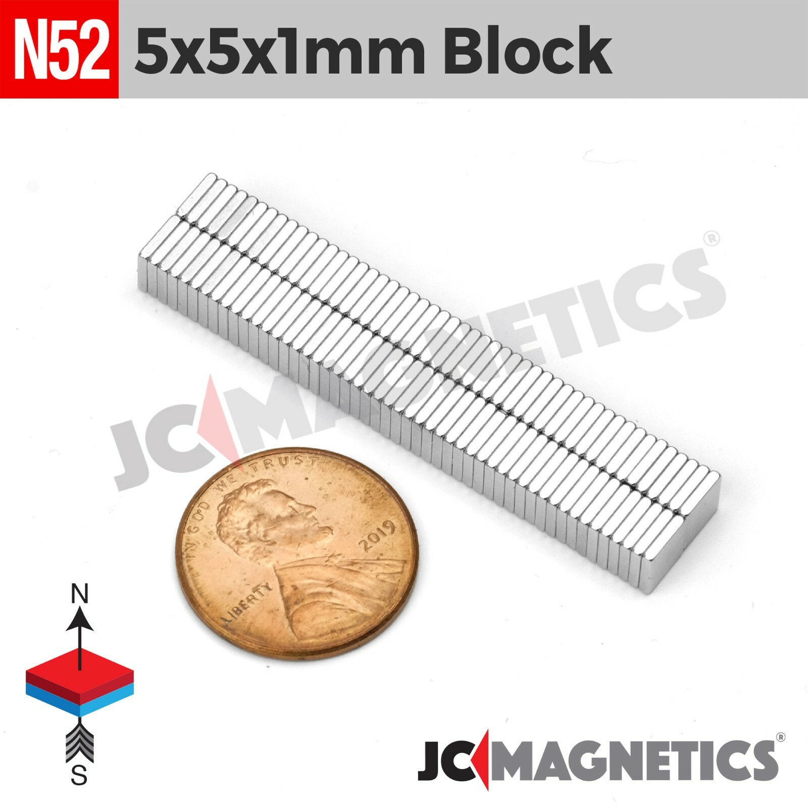 Magnet Block 5mm x 5mm x 1mm N52 Rare Earth Neodymium 5x5x1mm