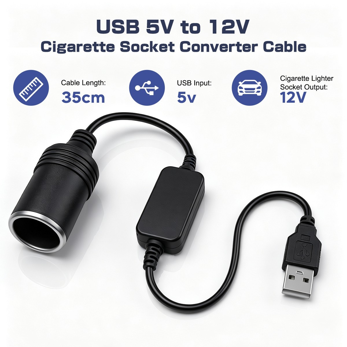 5V USB to 12V Car Cigarette Lighter Socket Adapter, Power Converter for Car