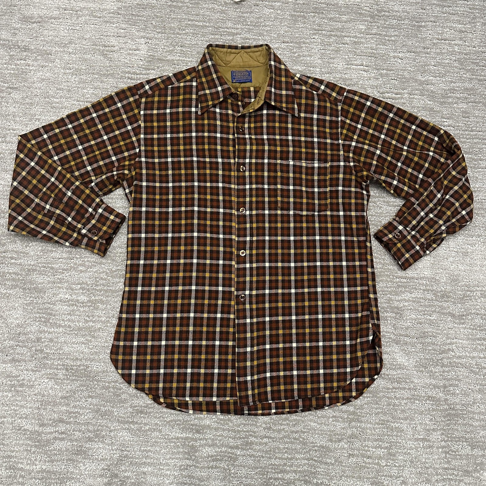 VTG Pendleton Shirt Mens Large Brown Plaid Wool Flannel Lodge 1950s