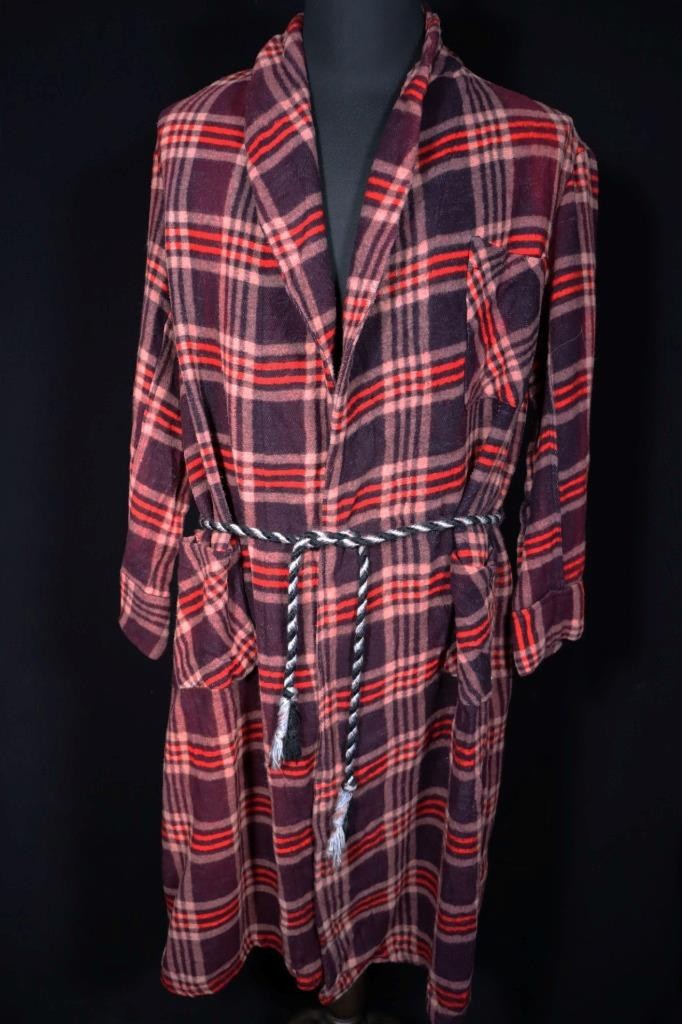 Rare Vintage E&W 1940\'s Blue & Red Plaid Blanket Cotton Robe Size Medium