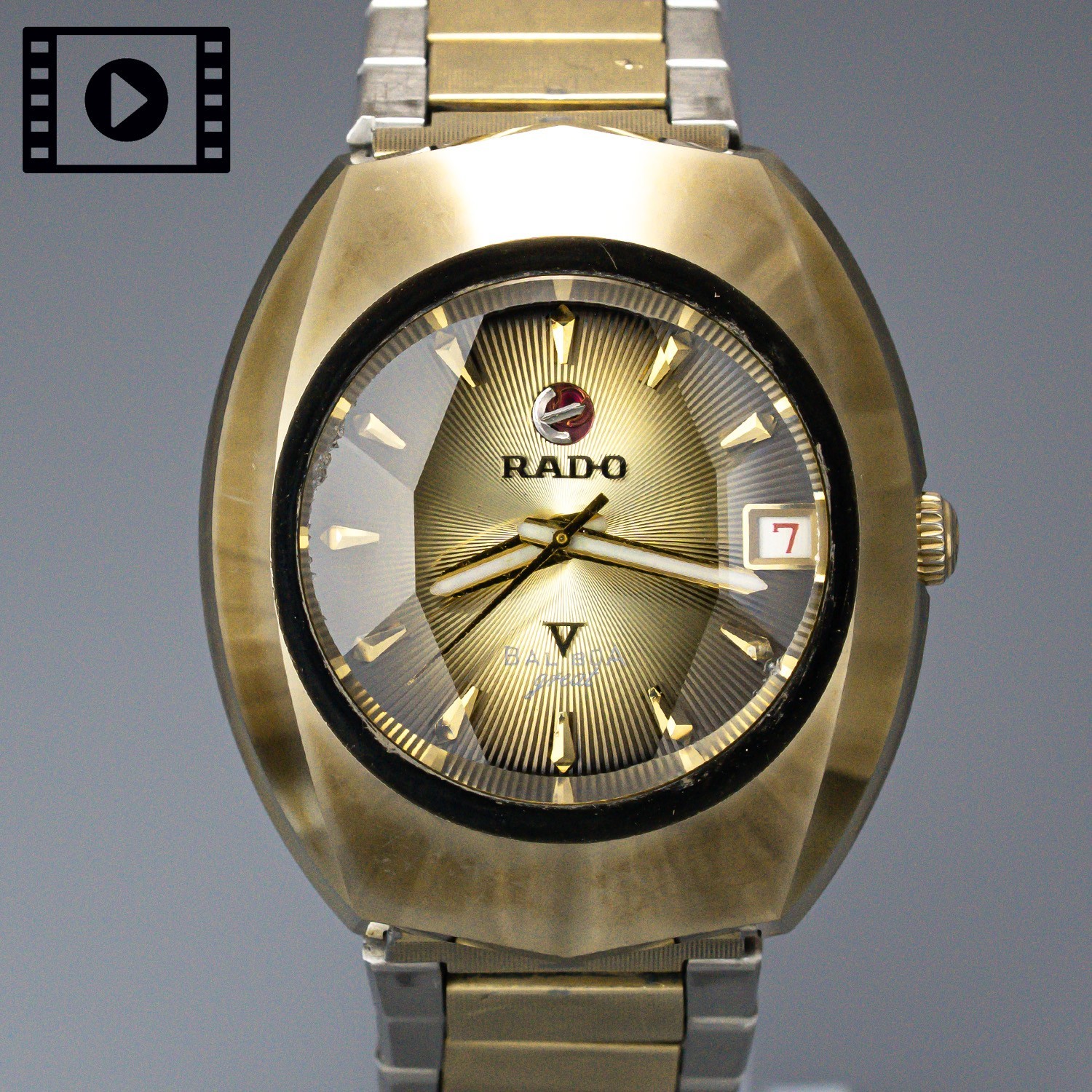 RADO BALBOA V Great [US Stock] Vintage Gold Cut Glass Automatic Mens Watch Exc+4