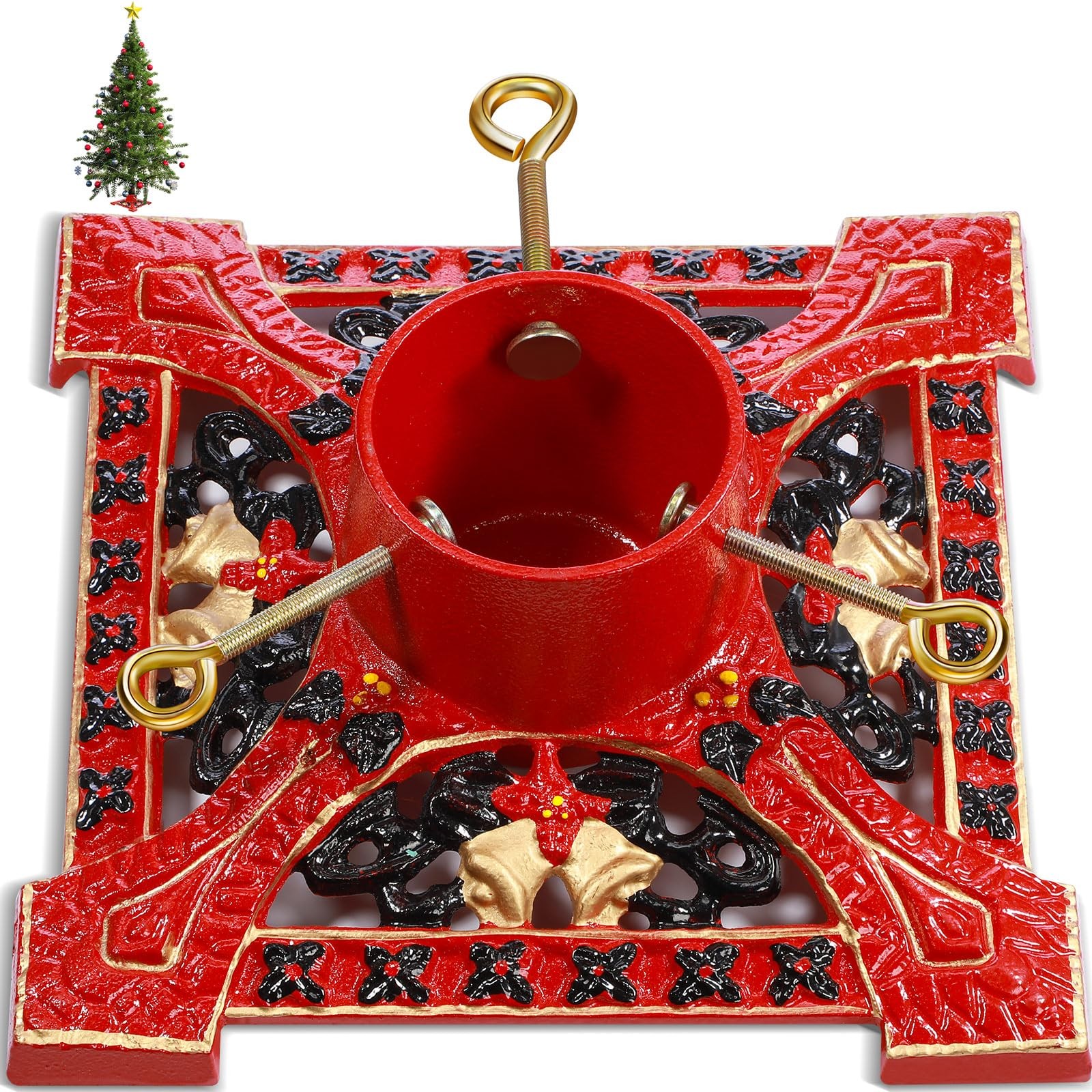 Cinnvoice Cast Iron Christmas Tree Stand For Real Live Trees, Red QIY1100 Cinnvoice Cast Iron Christmas Tree Stand For Real Live Trees, Red QIY1100