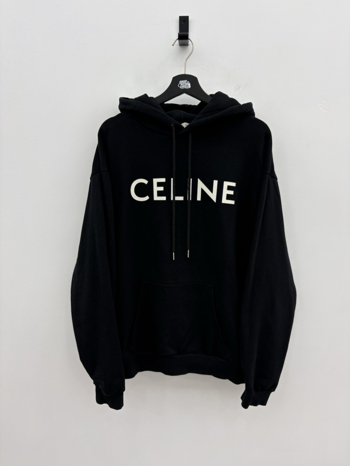 Celine Paris Logo Pullover Hoodie Black Men’s Fleece Cotton Blend Size L Celine Paris Logo Pullover Hoodie Black Men’s Fleece Cotton Blend Size L
