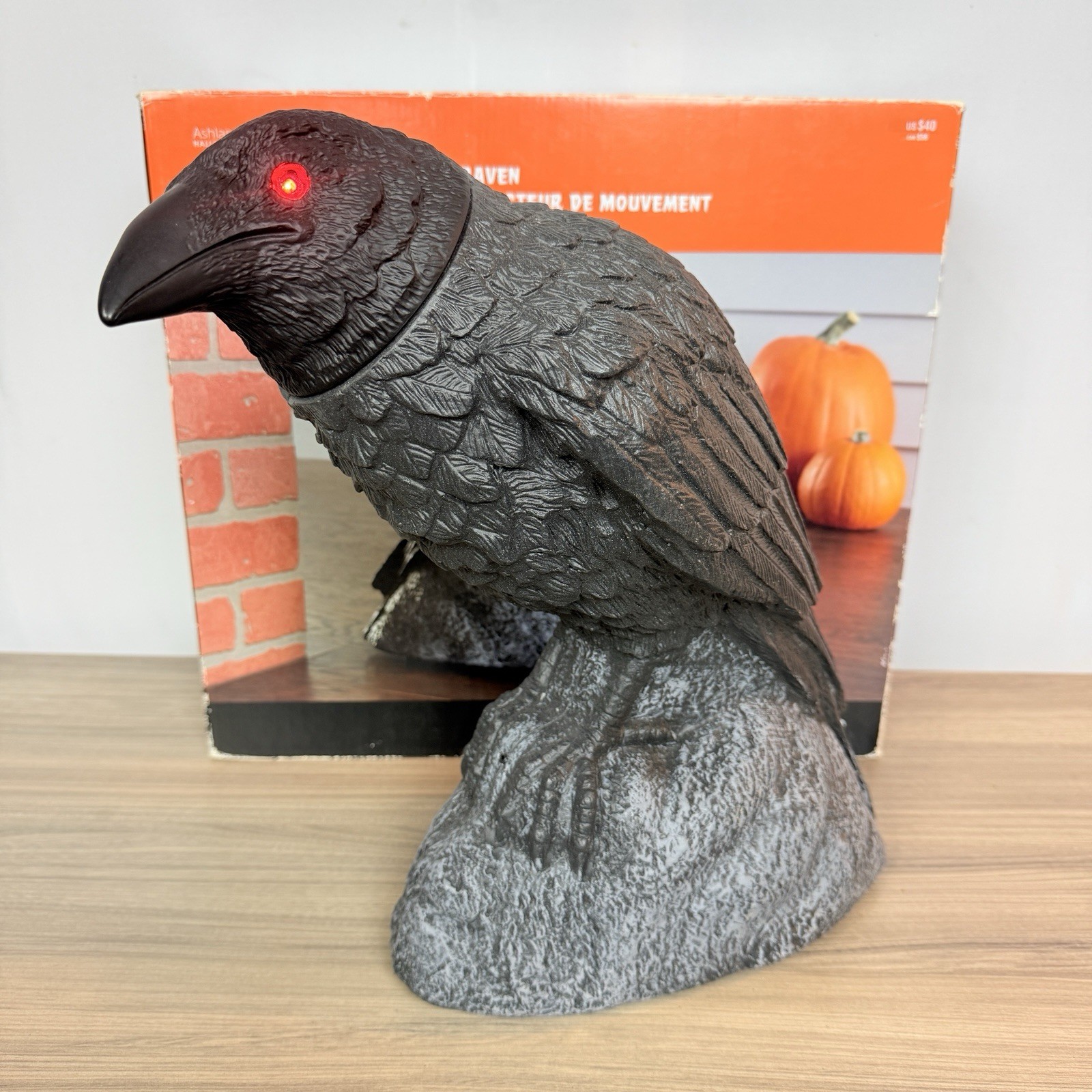 Motion Activated Animated Spooky Raven Crow Halloween Prop w/ Sound Lights Box