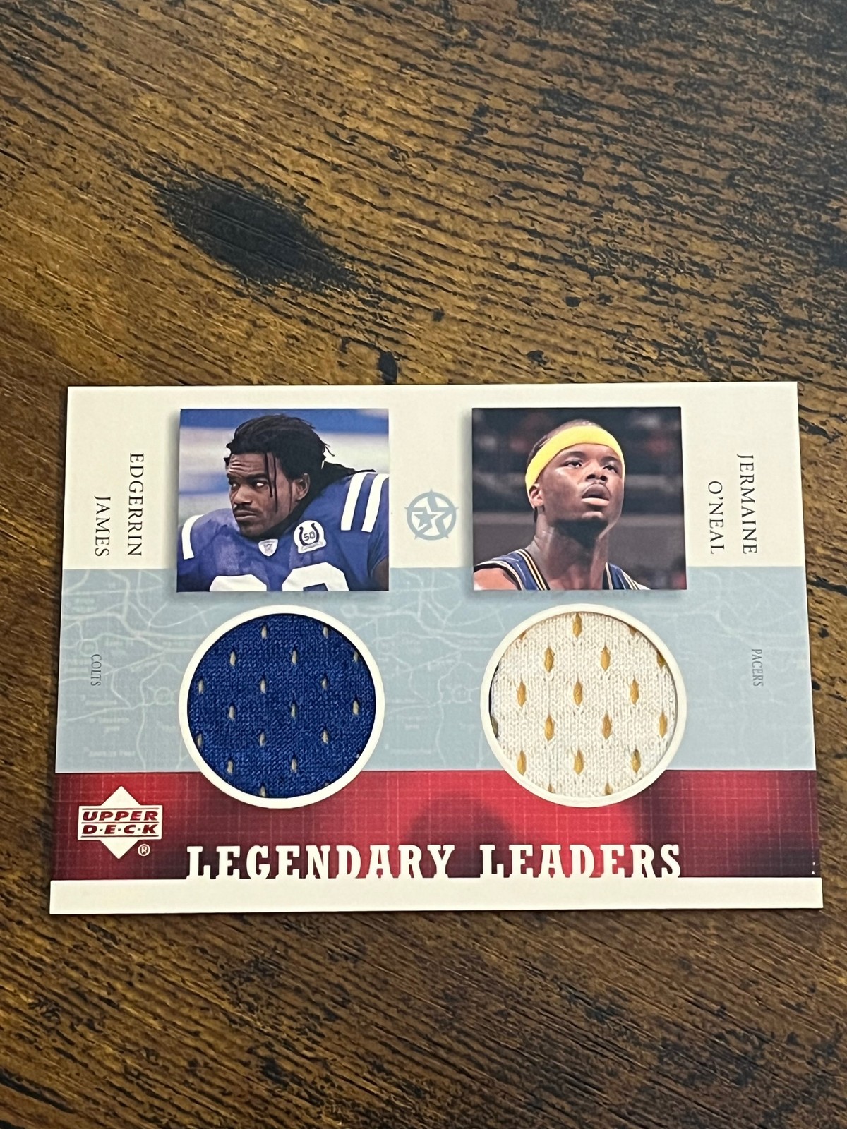 2002 UD SuperStars Edgerrin James Jermaine O\'Neal Legendary Leaders Dual Jersey