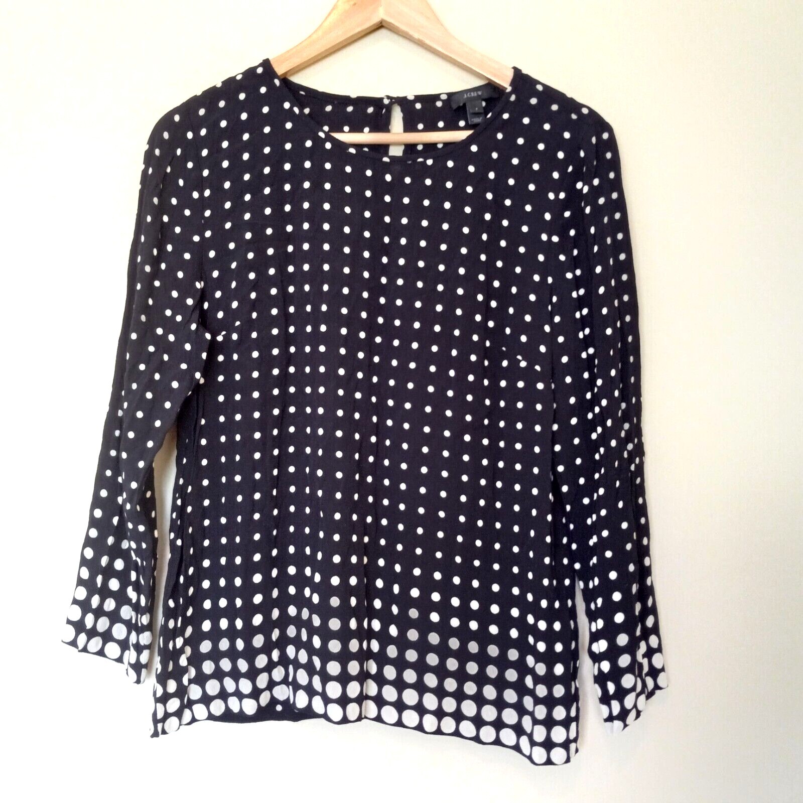 J. CREW Women\'s Black White Polka Dot Rayon Blouse Tunic Top Casual Career 0 J. CREW Women\'s Black White Polka Dot Rayon Blouse Tunic Top Casual Career 0