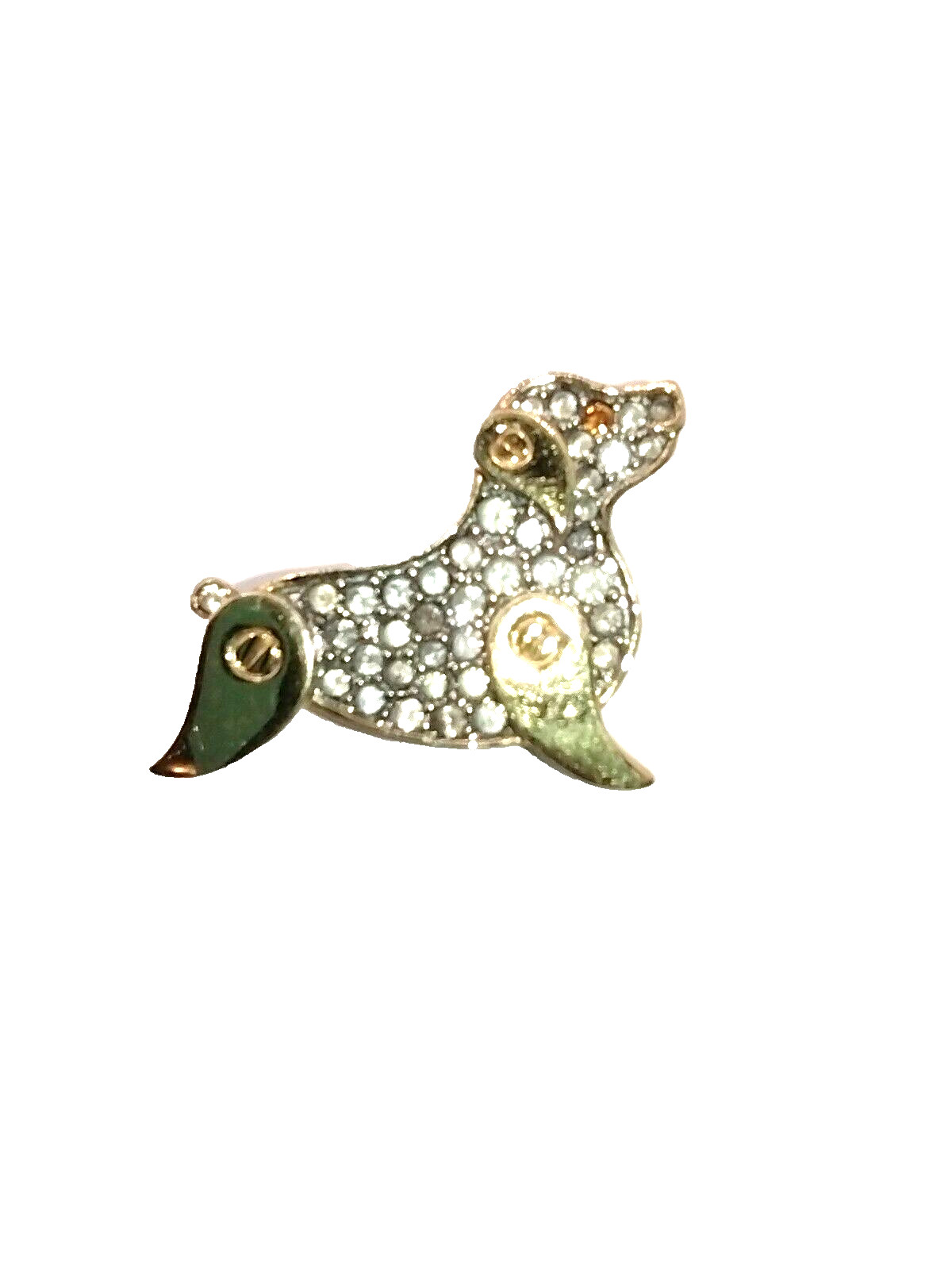 Vintage Monet Rhinestone Dog Brooch Dachshund Hound Dog Gold Tone 1.25 inch