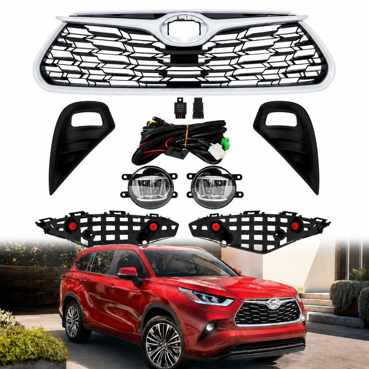 For 2020-2023 Highlander Front Bumper grille Bumper Bracket LED Fog Light Kit