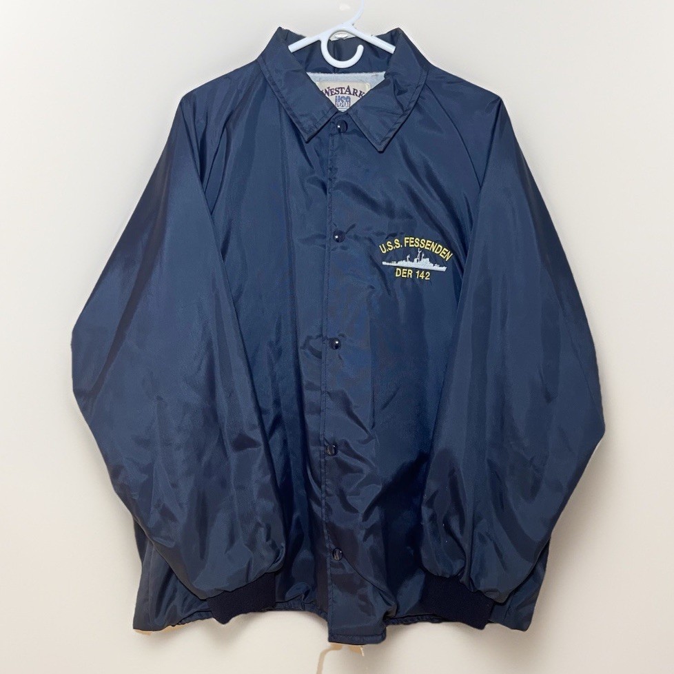 VINTAGE BOMBER JACKET MILITARY USS Fessenden embroidered jacket Size XL