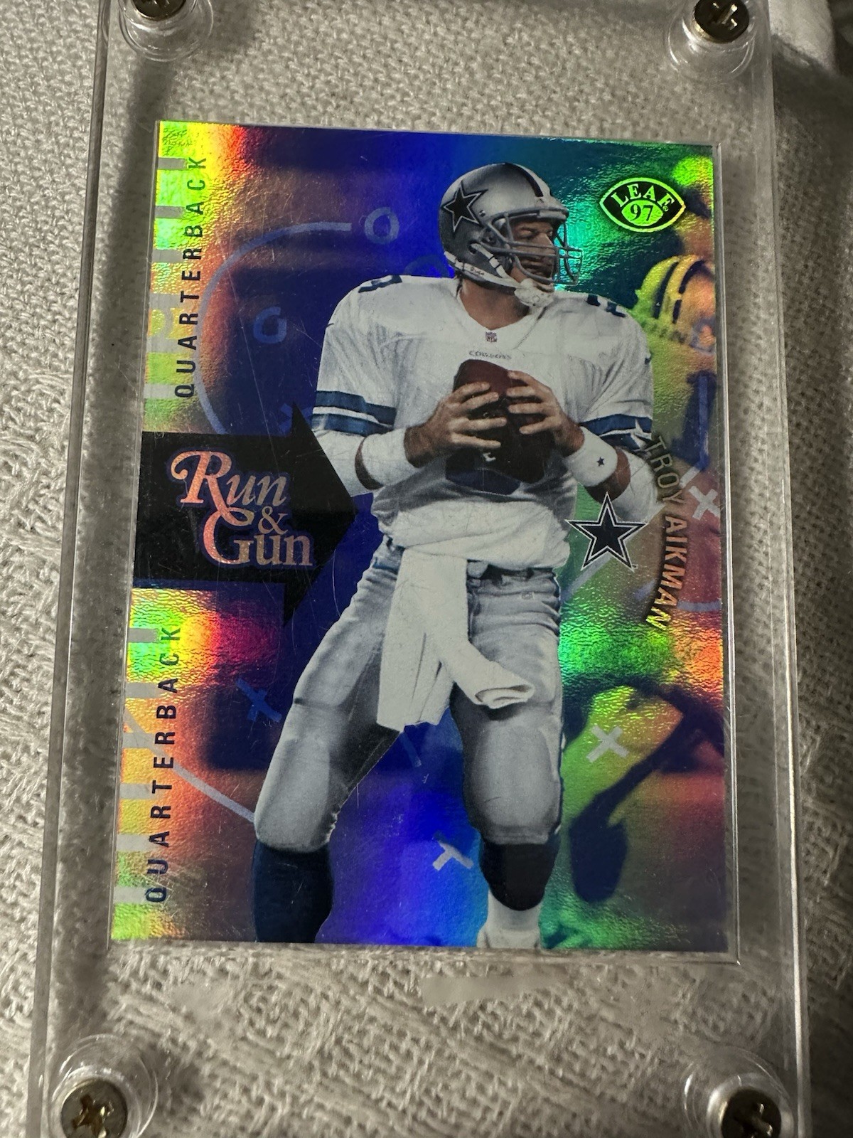 1997 Leaf - Run & Gun Emmitt Smith, Troy Aikman #2 /18 #131/3500 1997 Leaf - Run & Gun Emmitt Smith, Troy Aikman #2 /18 #131/3500