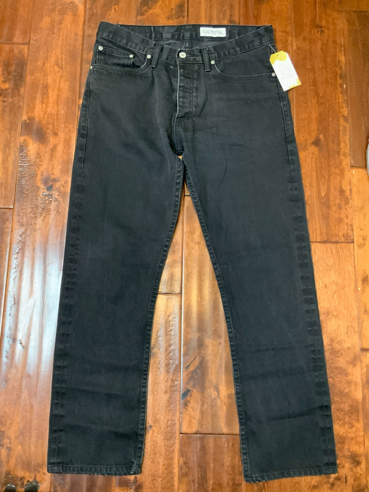 Gustin Men\'s Black Selvedge Denim Slim Straight Raw Jeans, Size 34 Gustin Men\'s Black Selvedge Denim Slim Straight Raw Jeans, Size 34