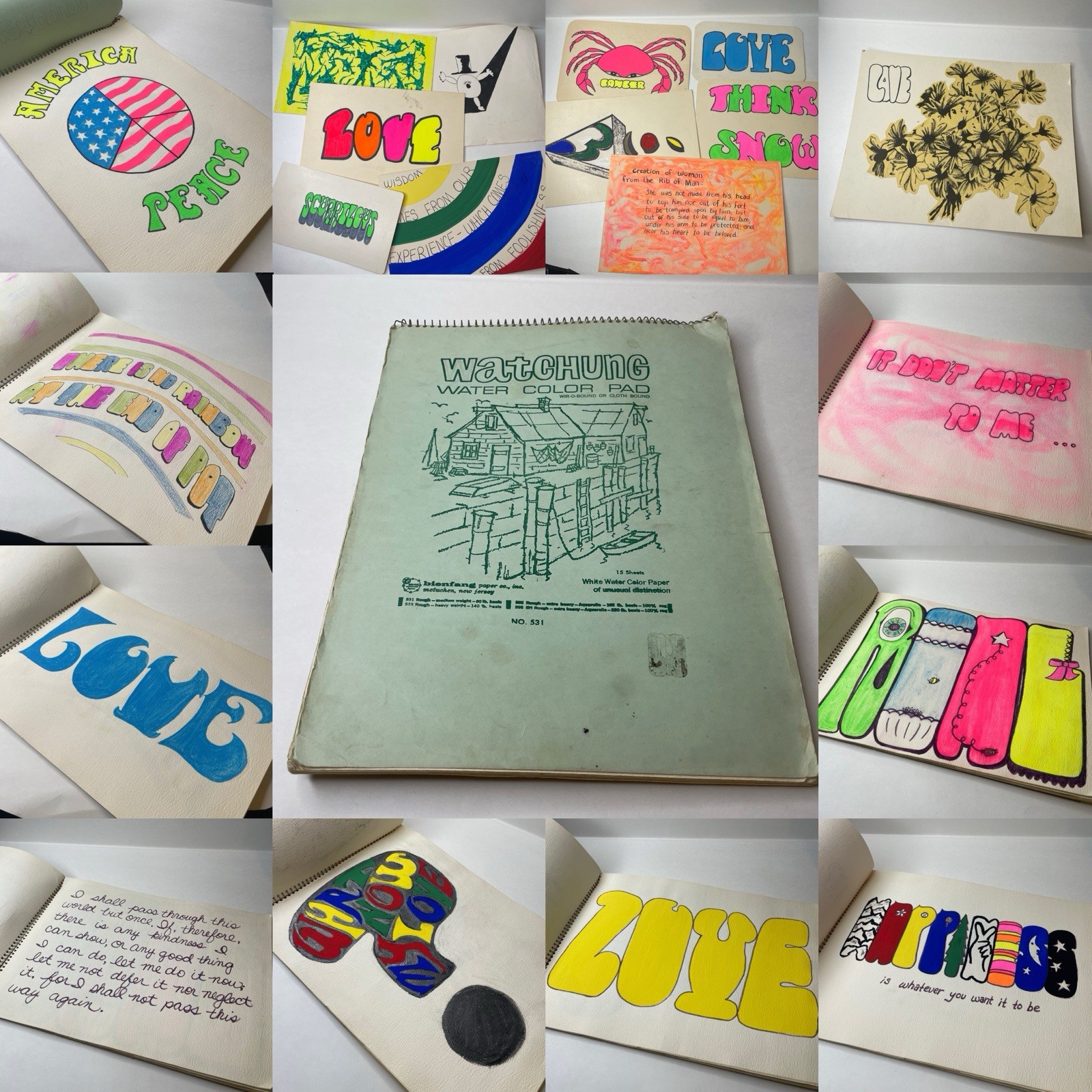 Vtg 1970s Psychedelic Hippie Sketchbook Art Lot Original Drawing Peace Love RARE