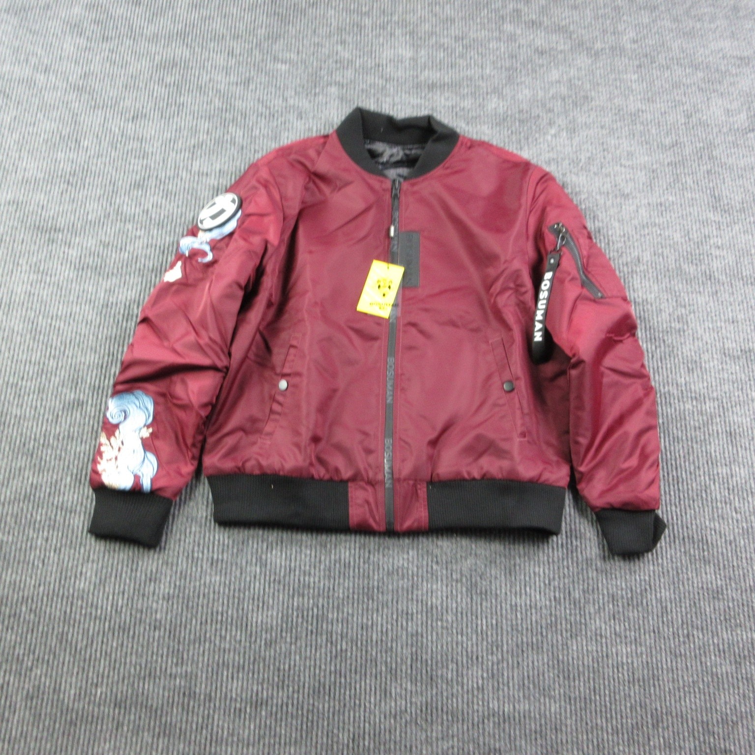 BOSUMAN Jacket Mens M-L Red Satin Reversible Dragon Embroidered Bomber Zip NWT