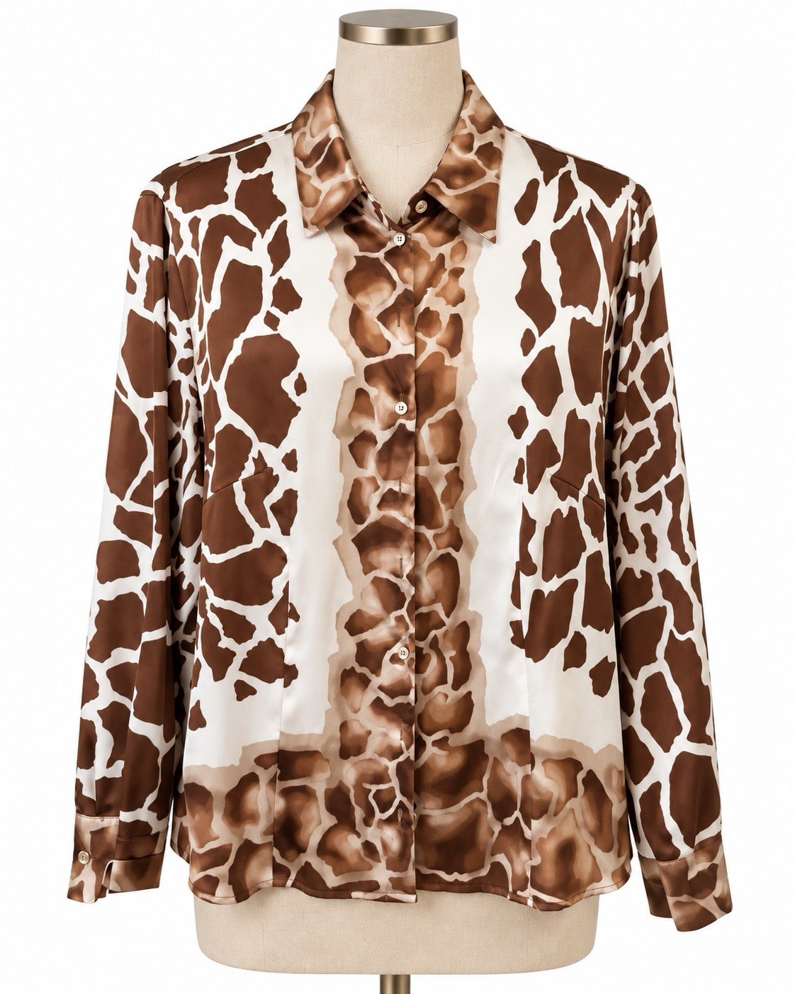 Basler Womens M Silk Blend Giraffe Print Blouse Button Up Long Sleeve Animal
