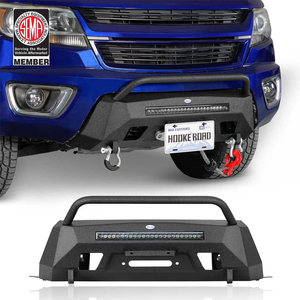 Stubby Front Bumper w/ Winch Plate & LED Light Bar for 2015-2020 Chevy Colorado