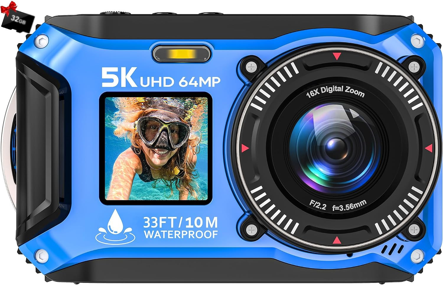 5K Underwater Camera, 33FT Waterproof Camera, 64MP Dual-Screen 5K Underwater Camera, 33FT Waterproof Camera, 64MP Dual-Screen