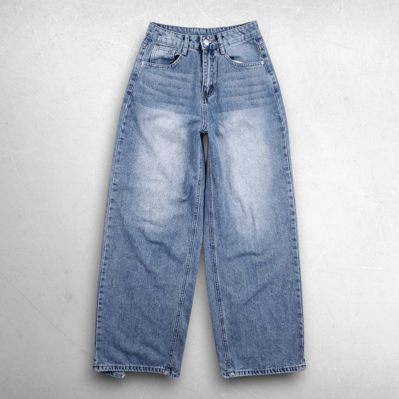 Dazy Wide Leg Jeans Women S Blue Wash Stretch Faded Distressed Hem Skater Grunge