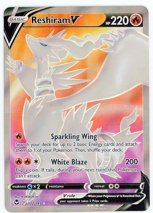 Reshiram V (Full Art) 172/195 Swsh12: Sword & Shield - Silver Tempest Holo Reshiram V (Full Art) 172/195 Swsh12: Sword & Shield - Silver Tempest Holo