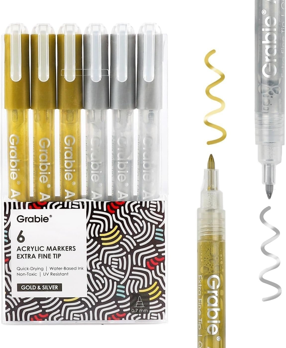 Grabie Acrylic Paint Markers 0.7mm Extra Fine Tip Black & White Set