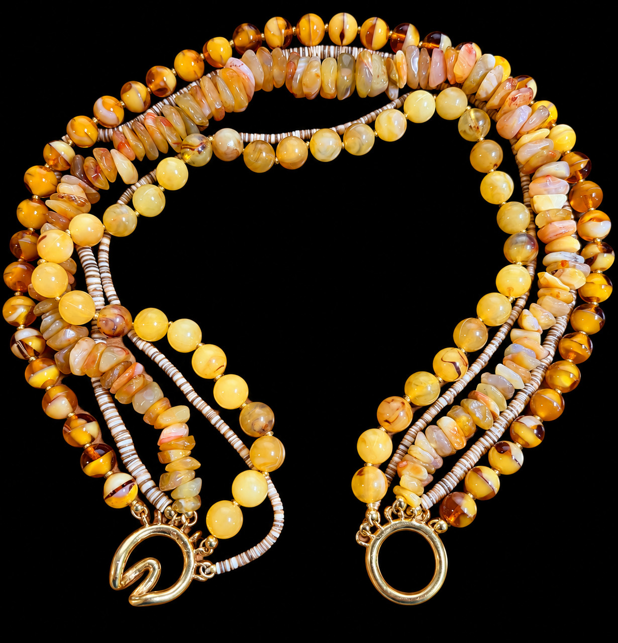 Vintage Signed Ciner 5 Strand Statement Choker Necklace - Amber Yellow Cream Vintage Signed Ciner 5 Strand Statement Choker Necklace - Amber Yellow Cream