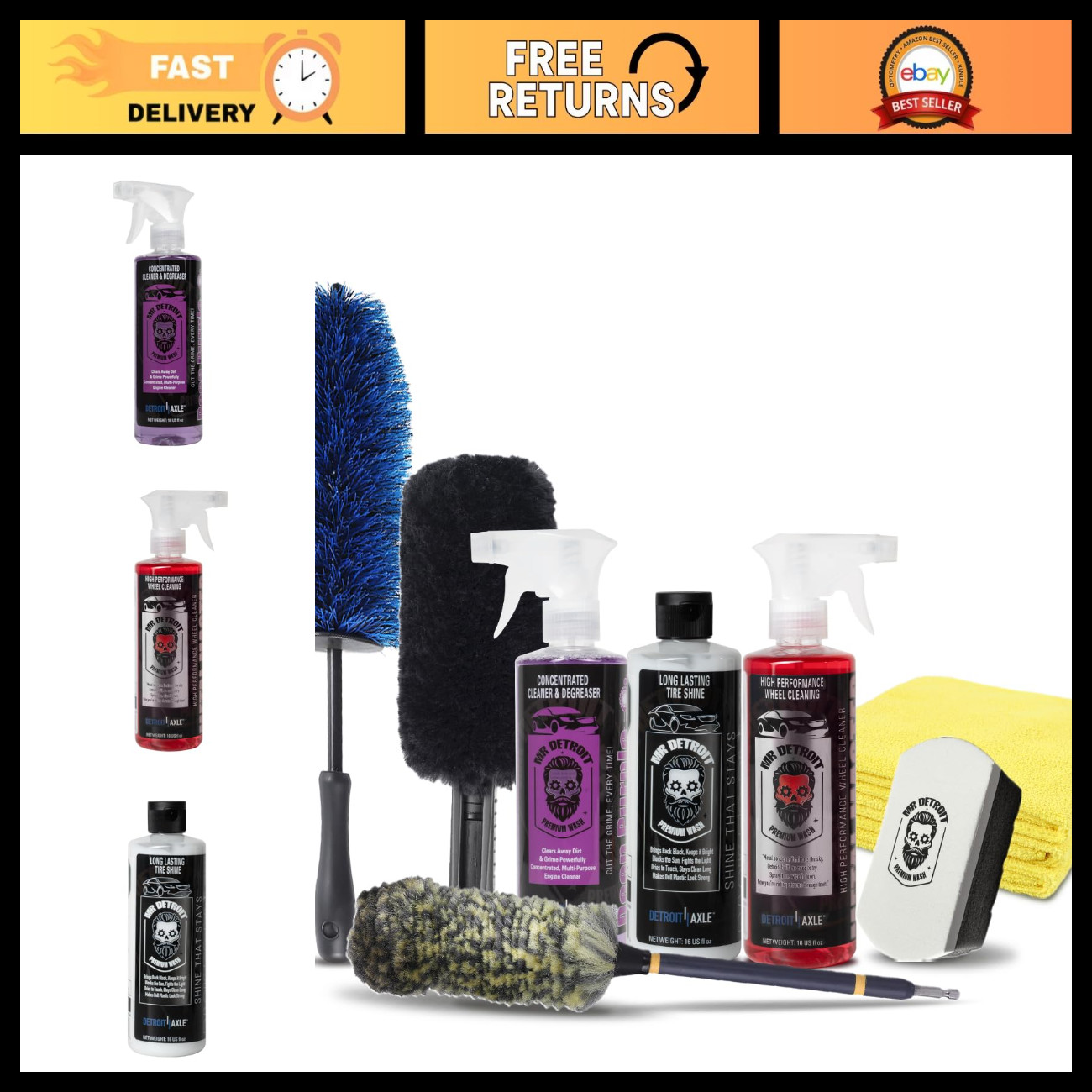 8pc Wheel & Tire Cleaning Kit - Heavy-Duty Wheel Cleaner, Brushes & Cloths 8pc Wheel & Tire Cleaning Kit - Heavy-Duty Wheel Cleaner, Brushes & Cloths