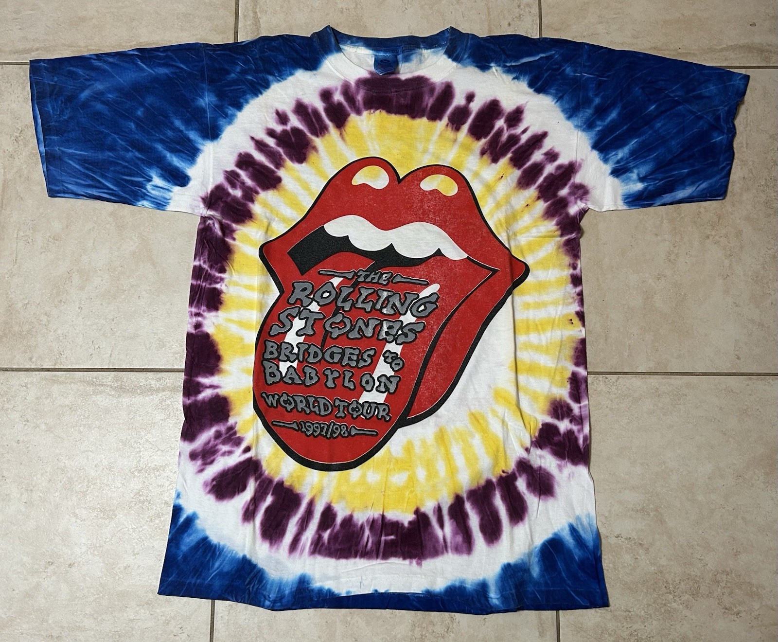 Vtg 1997 Rolling Stones Bridges to Babylon Tour Tie Dye Concert Shirt Men 2XL Vtg 1997 Rolling Stones Bridges to Babylon Tour Tie Dye Concert Shirt Men 2XL
