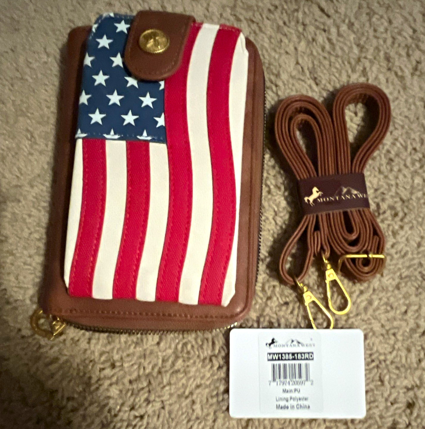 Montana West USA Flag Zip-Around Women’s Wallet w/ Detachable Strap, Brown Montana West USA Flag Zip-Around Women’s Wallet w/ Detachable Strap, Brown