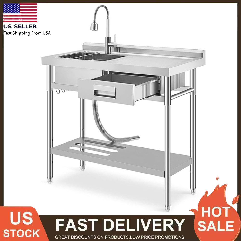 39.4x19.7x38.6'' Stainless Steel Commercial Utility Sink Single Bowl with Drawer 39.4x19.7x38.6'' Stainless Steel Commercial Utility Sink Single Bowl with Drawer
