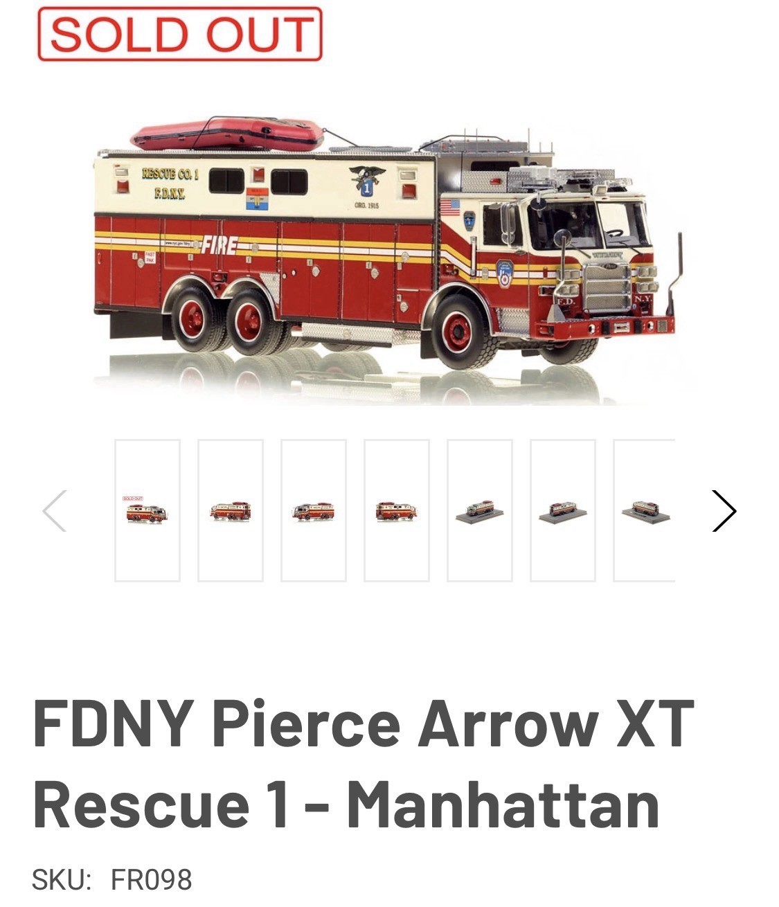 Fire Replicas FR098 1/50 FDNY Pierce Arrow XT Rescue 1 - Manhattan - SOLD OUT