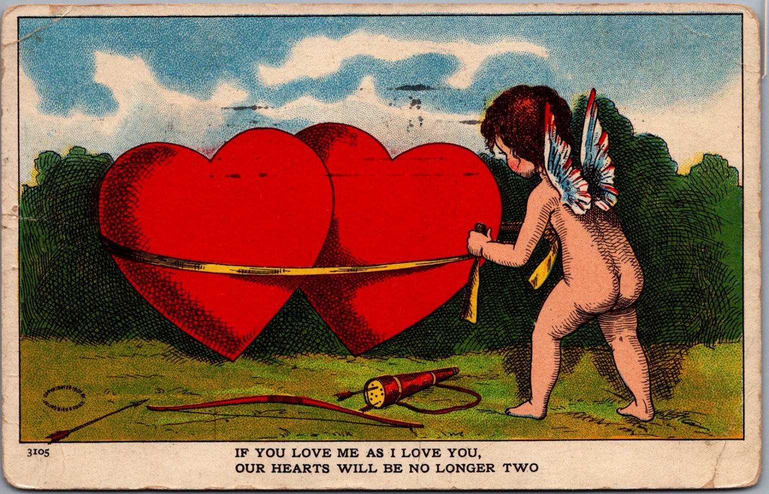 Vintage Cupid Valentine Postcard 1908 Lockport NY Julius Bien Hearts