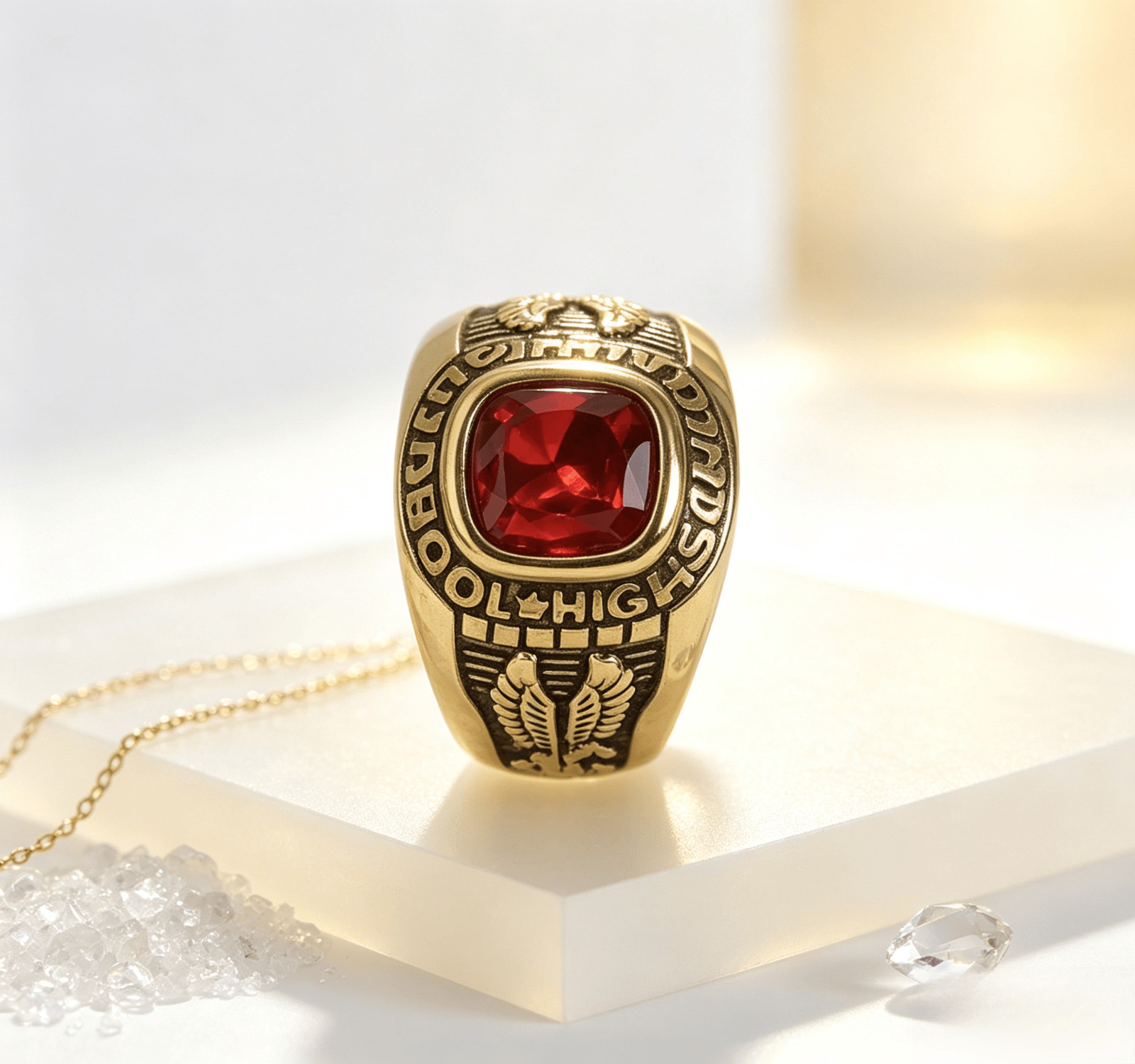Vintage Eagle Mens Stainless Steel Ring Red CZ High School Biker Class Ring Vintage Eagle Mens Stainless Steel Ring Red CZ High School Biker Class Ring