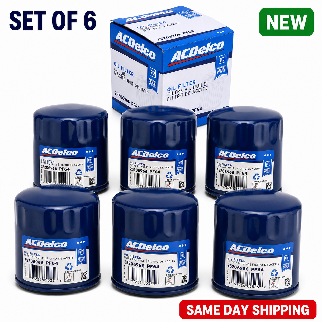 Set of 6 - ACDelco PF64 Oil Filter GM 25206966 OEM