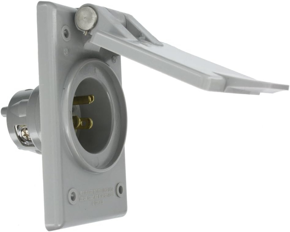 Straight Blade Flanged Male Power Inlet Receptacle, 15 A, 125 V, Nylon Face, Bod