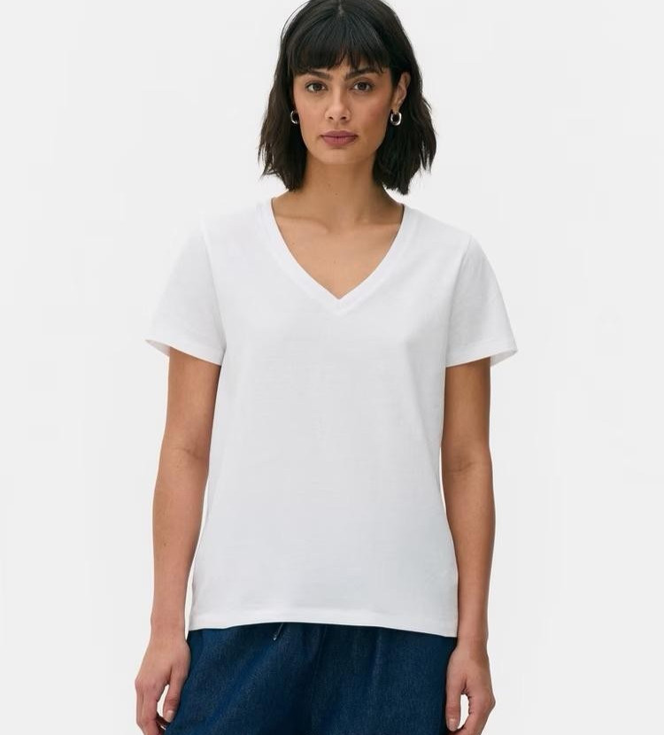 Primark Shirt Womens Small White V Neck Cotton Tee Regular Fit Basic Tagless NEW