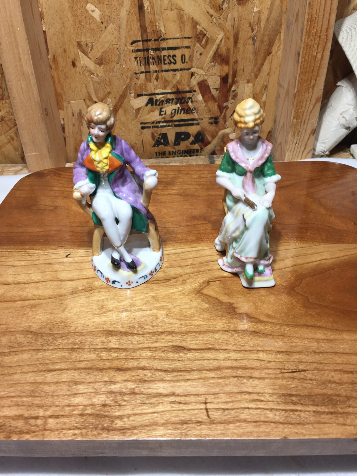 VTG Pair Matching Porcelain Bisque Figurines Japan Victorian-Style