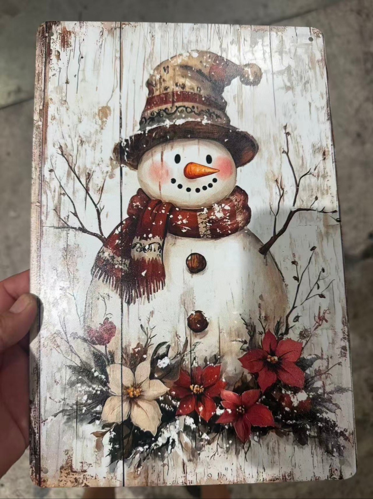 Vintage Snowman Tin Sign 8x12 Rustic Christmas Winter Wall Decor